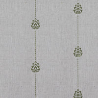 Green Patterned Stripe Linen Curtain Fabric - Maybel Khaki - Natural base fabric.