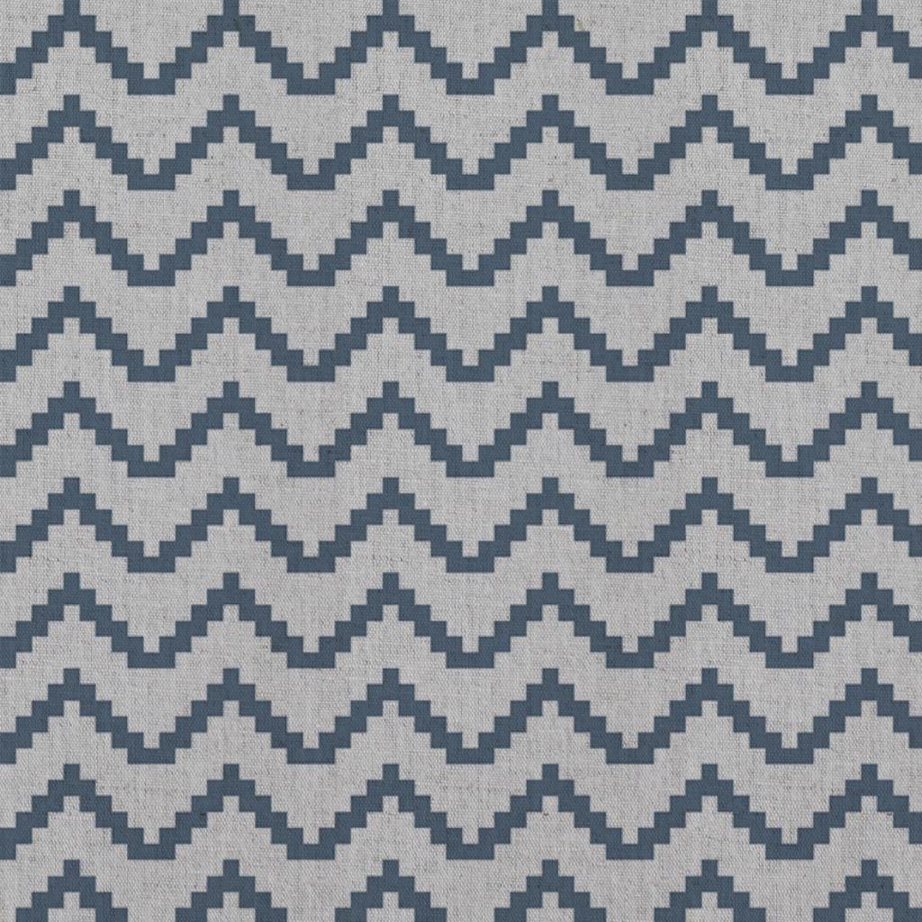 Blue Patterned Linen Curtain Fabric - Azig Denim - Natural base fabric.
