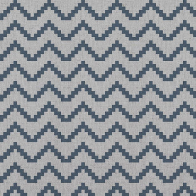 Blue Patterned Linen Curtain Fabric - Azig Denim - Natural base fabric.