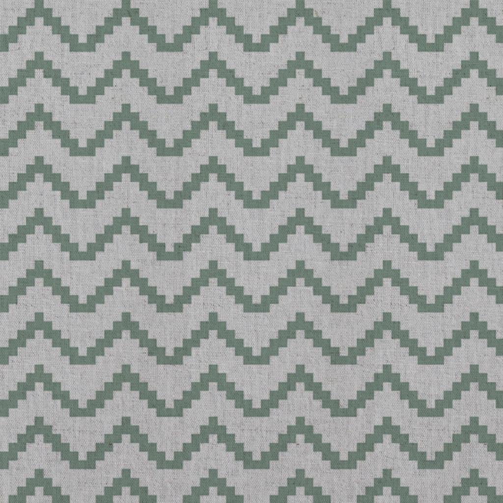 Green Patterned Linen Curtain Fabric - Azig Jade Mist - Natural base fabric.