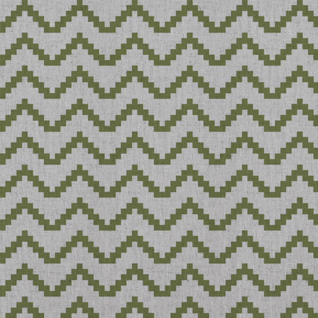 Green Patterned Linen Curtain Fabric - Azig Leaf - Natural base fabric.