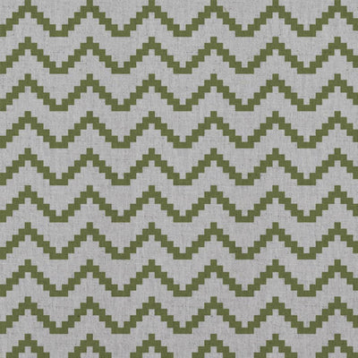 Green Patterned Linen Curtain Fabric - Azig Leaf - Natural base fabric.
