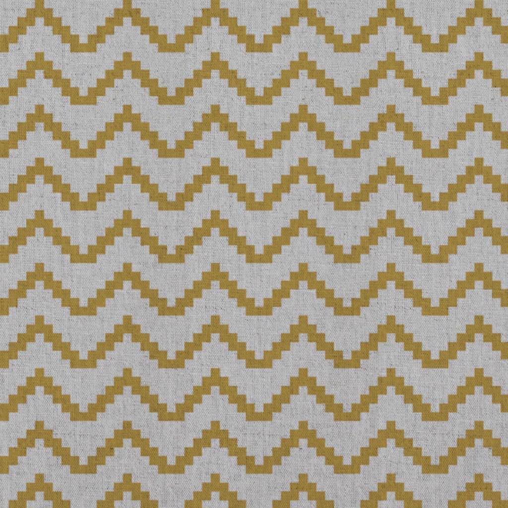 Yellow Patterned Linen Curtain Fabric - Azig Mustard - Natural base fabric.