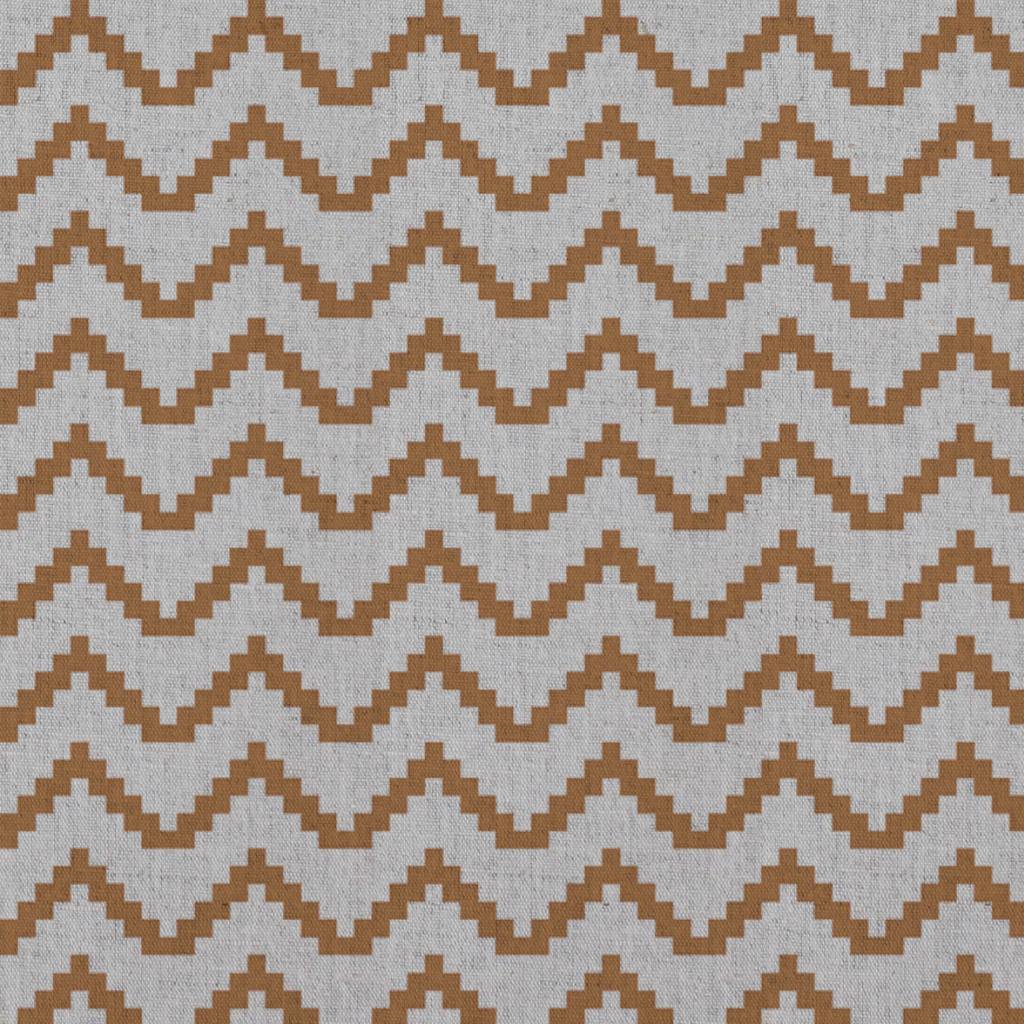 Orange Patterned Linen Curtain Fabric - Azig Tangerine - Natural base fabric.