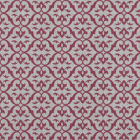 Red Patterned Linen Curtain Fabric - Brita Cherry - Natural base fabric.
