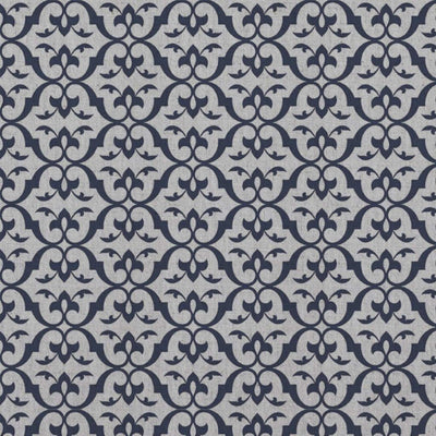 Blue Patterned Linen Curtain Fabric - Brita Deep Blue - Natural base fabric.
