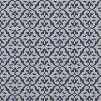 Blue Patterned Linen Curtain Fabric - Brita Night Blue - Natural base fabric.