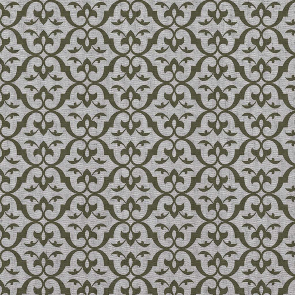 Green Patterned Linen Curtain Fabric - Brita Seaweed - Natural base fabric.
