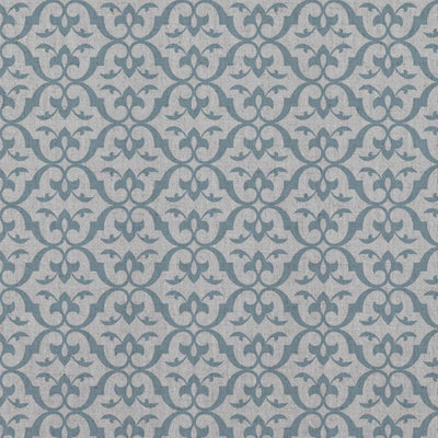 Blue Patterned Linen Curtain Fabric - Brita Sky - Natural base fabric.