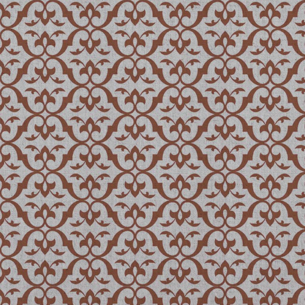 Red / Orange Patterned Linen Curtain Fabric - Brita Terracotta - Natural base fabric.