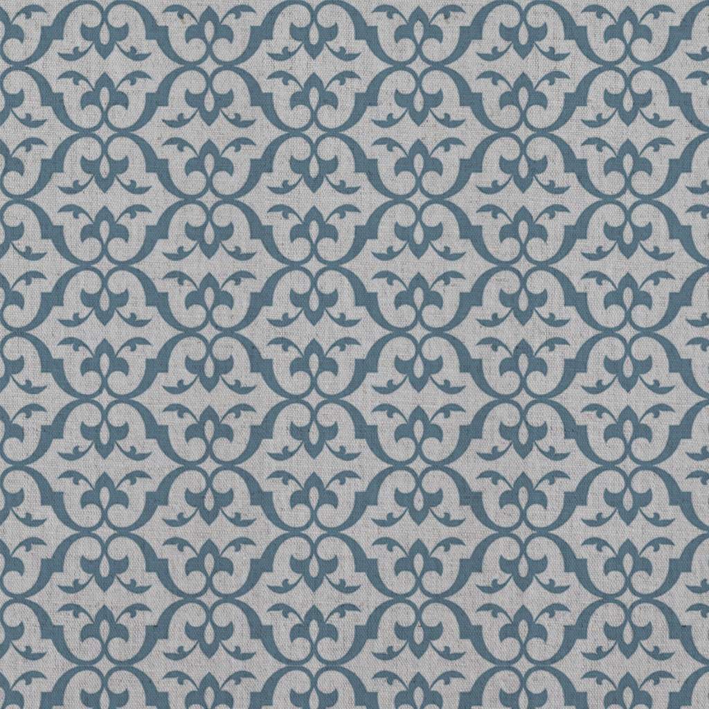 Blue Patterned Linen Curtain Fabric - Brita True Blue - Natural base fabric.