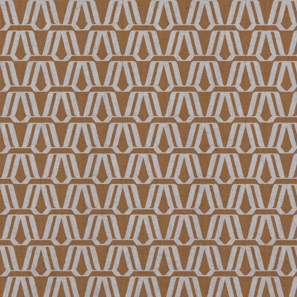 Orange Patterned Linen Curtain Fabric - Elva Tangerine - Natural base fabric.