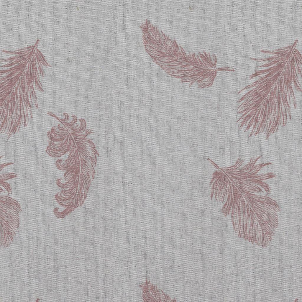 Pink Patterned Linen Curtain Fabric - Feathers Dusty Pink - Natural base fabric.