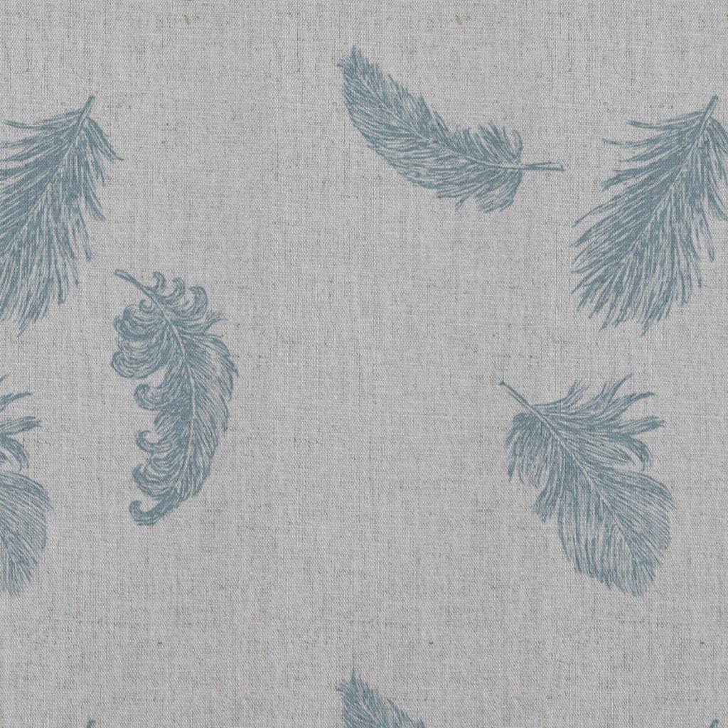 Blue Patterned Linen Curtain Fabric - Feathers Sky - Natural base fabric.
