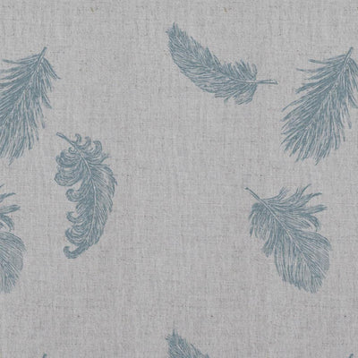 Blue Patterned Linen Curtain Fabric - Feathers Sky - Natural base fabric.