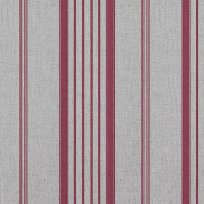 Red Striped Linen Curtain Fabric - Freja Cherry - Natural base fabric.