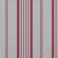 Red Striped Linen Curtain Fabric - Freja Cherry - Natural base fabric.