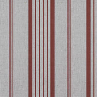 Red Striped Linen Curtain Fabric - Freja Crimson Red - Natural base fabric.