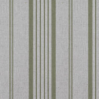 Green Striped Linen Curtain Fabric - Freja Olive - Natural base fabric.