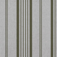 Green Striped Linen Curtain Fabric - Freja Seaweed - Natural base fabric.