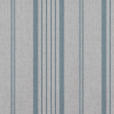 Blue Striped Linen Curtain Fabric - Freja Sky - Natural base fabric.