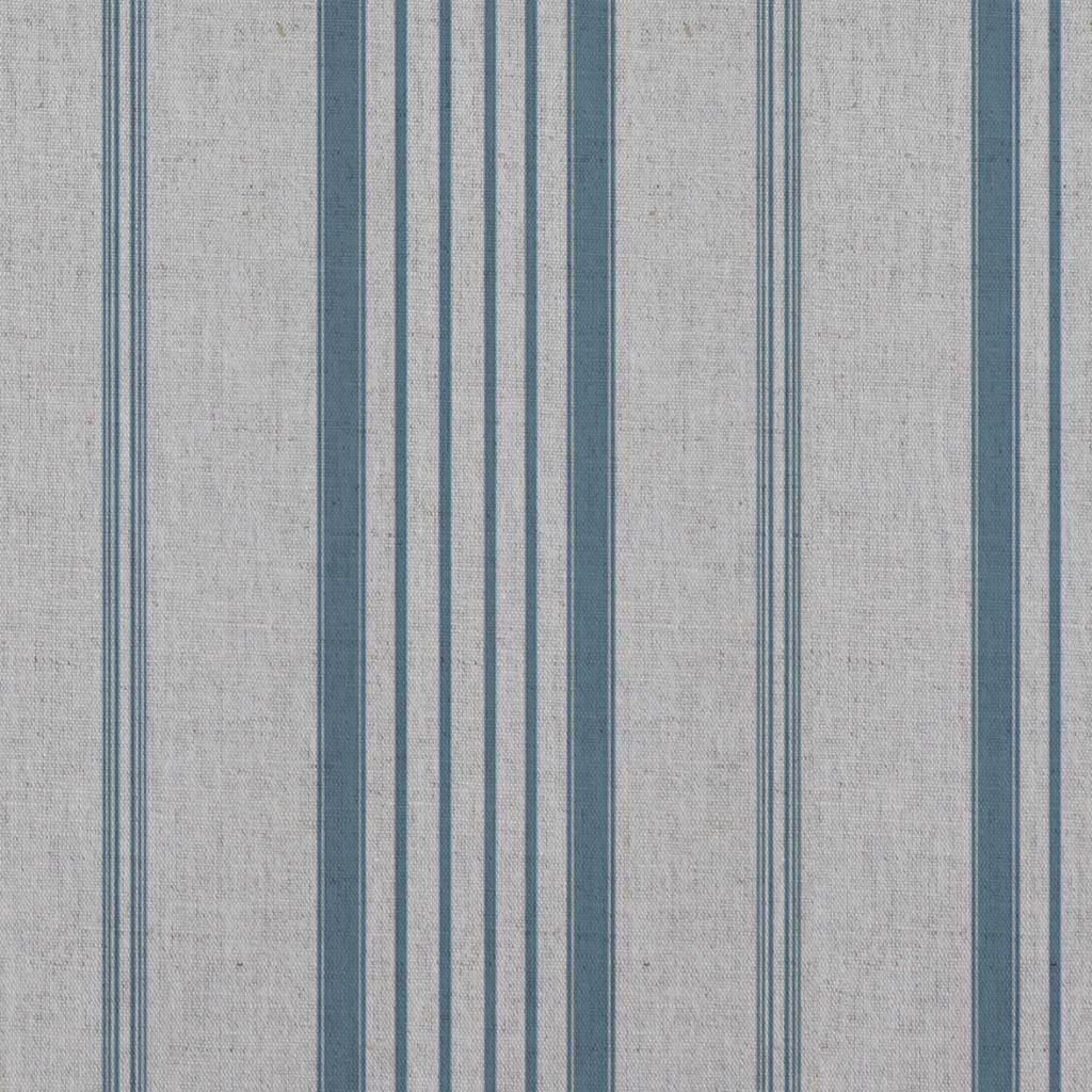 Blue Striped Linen Curtain Fabric - Freja True Blue - Natural base fabric.