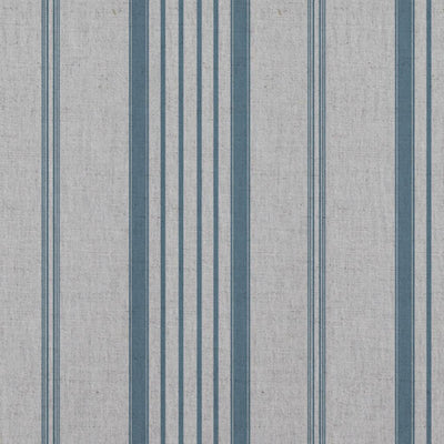 Blue Striped Linen Curtain Fabric - Freja True Blue - Natural base fabric.