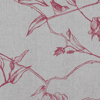 Red Floral Linen Curtain Fabric - Gardenia Cherry - Natural base fabric.