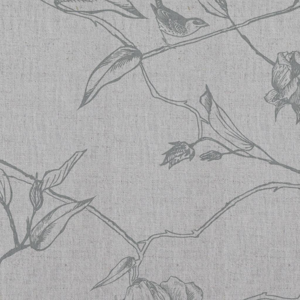 Grey Floral Linen Curtain Fabric - Gardenia Greige - Natural base fabric.