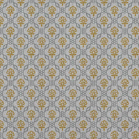 Yellow Floral Linen Curtain Fabric - Hilla Mustard Greige - Natural base fabric.