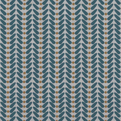 Blue / Orange Patterned Linen Curtain Fabric - Hulda Blue Stone - Ochre - Natural base fabric.