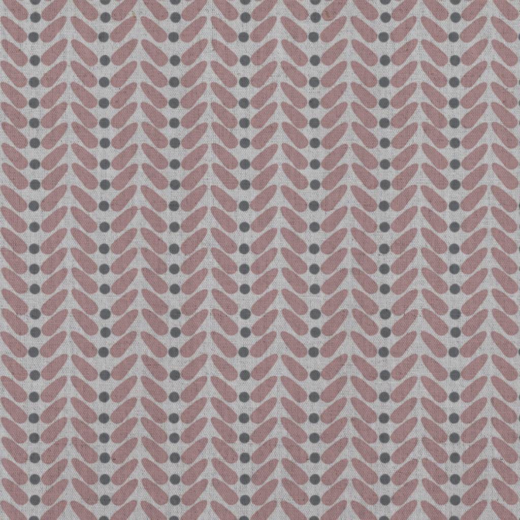 Pink Patterned Linen Curtain Fabric - Hulda Dusty Pink - Natural base fabric.
