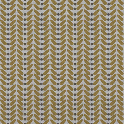 Yellow Patterned Linen Curtain Fabric - Hulda Gold Rod - Natural base fabric.
