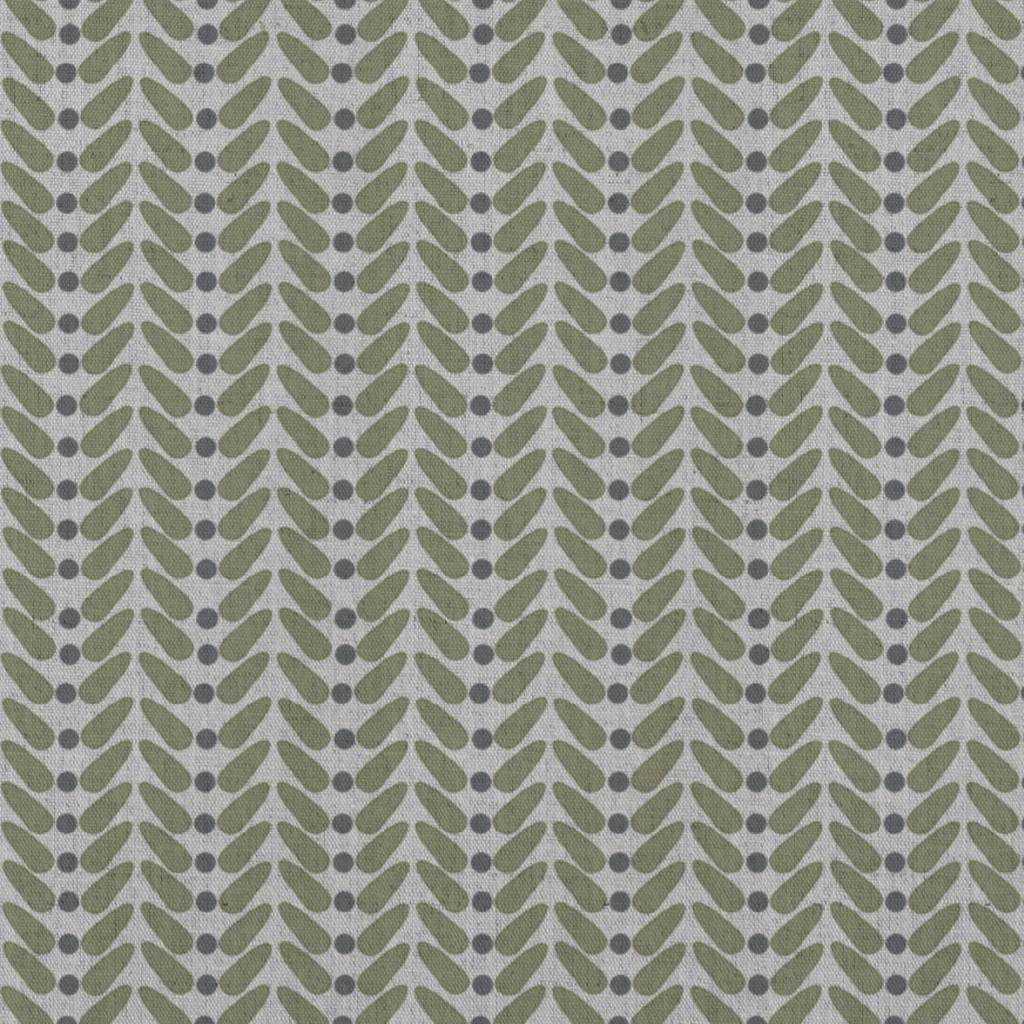 Green Patterned Linen Curtain Fabric - Hulda Olive - Natural base fabric.