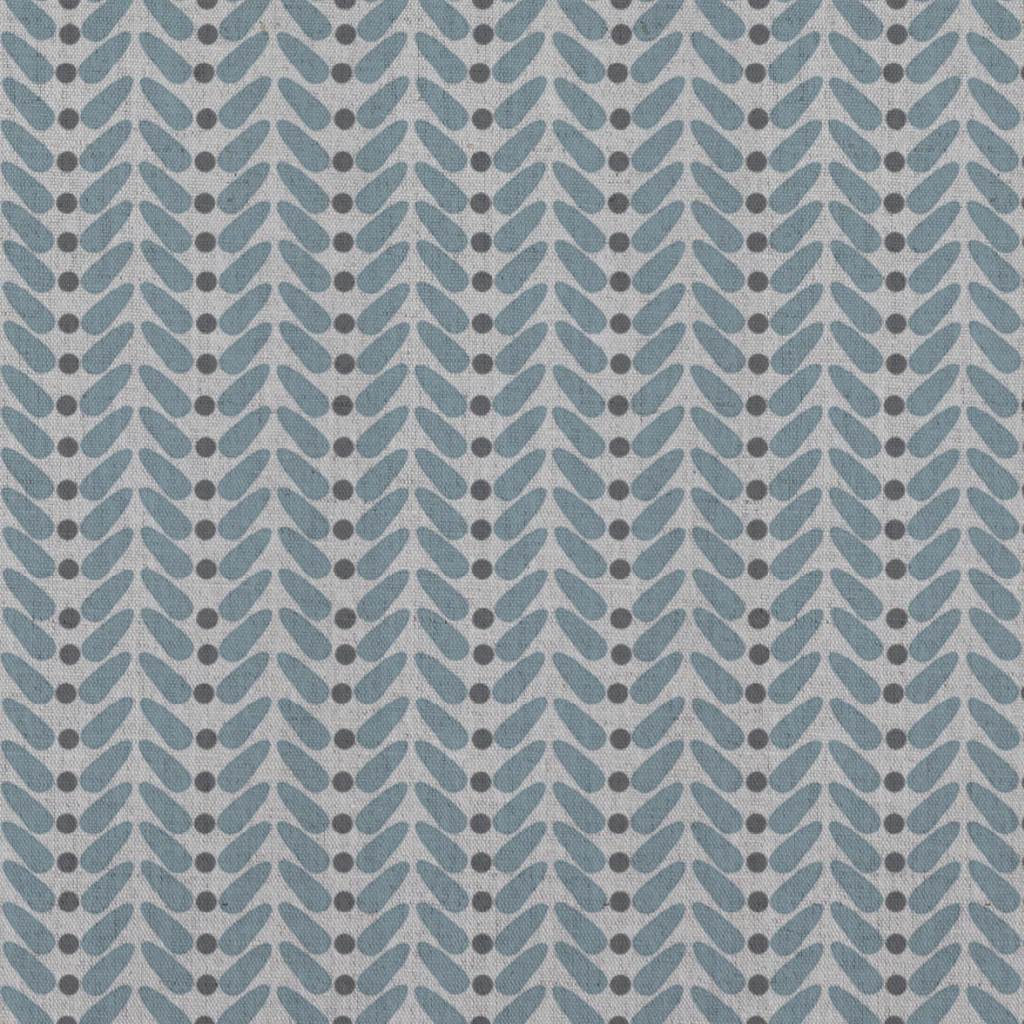 Blue Patterned Linen Curtain Fabric - Hulda Sky - Natural base fabric.