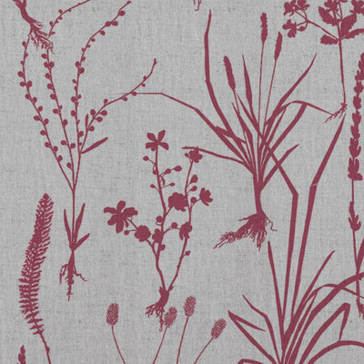 Red Floral Linen Curtain Fabric - Iida Cherry - Natural base fabric.