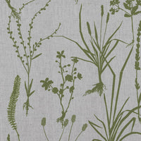 Green Floral Linen Curtain Fabric - Iida Leaf - Natural base fabric.