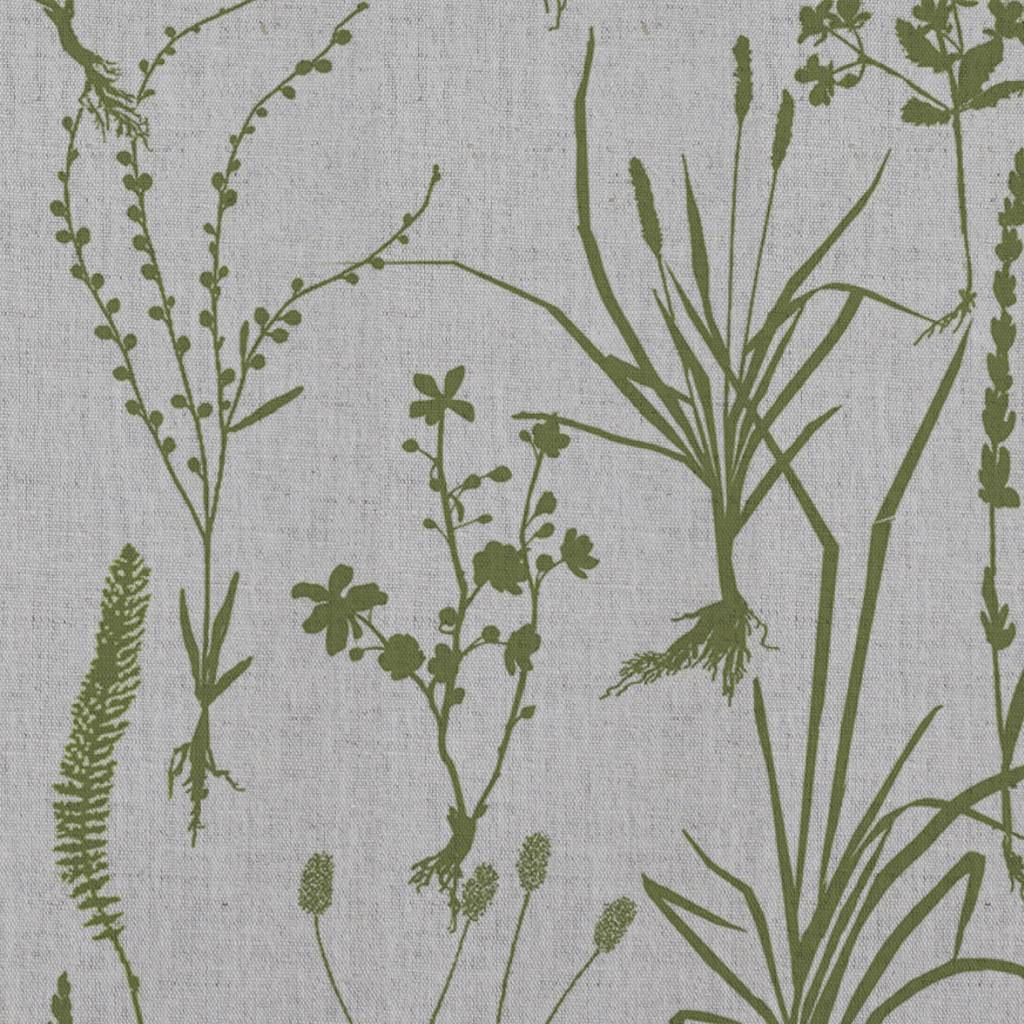Green Floral Linen Curtain Fabric - Iida Leaf - Natural base fabric.