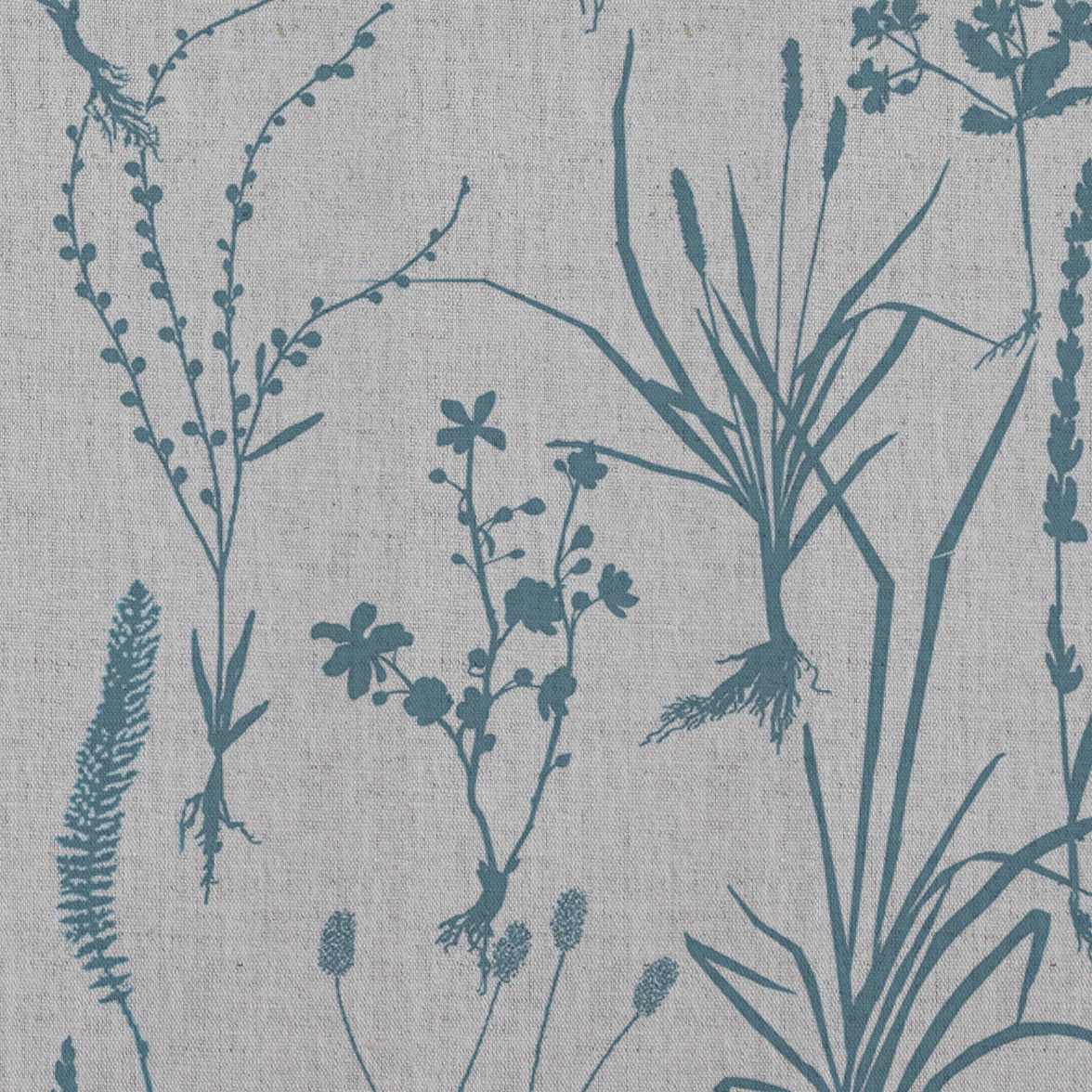 Blue Botanical Curtain Fabric - Iida Marine