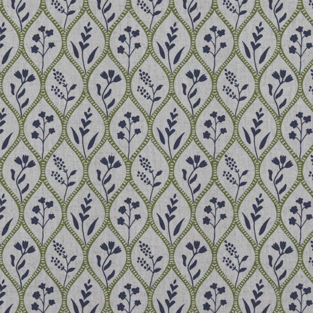 Green / Blue Floral Linen Curtain Fabric - Miny Blue Green-INV - Natural base fabric.