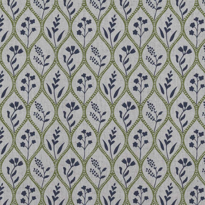 Green / Blue Floral Linen Curtain Fabric - Miny Blue Green-INV - Natural base fabric.
