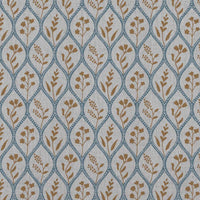 Blue / Orange / Yellow Floral Linen Curtain Fabric - Miny Blue Ochre-INV - Natural base fabric.
