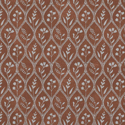 Orange Floral Linen Curtain Fabric - Miny Terracotta - Natural base fabric.