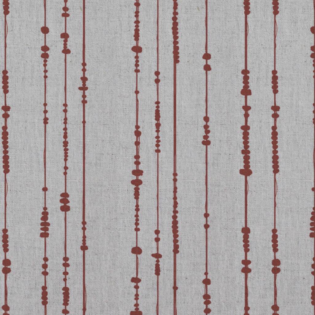Red Patterned Linen Curtain Fabric - Pearls Crimson Red - Natural base fabric.