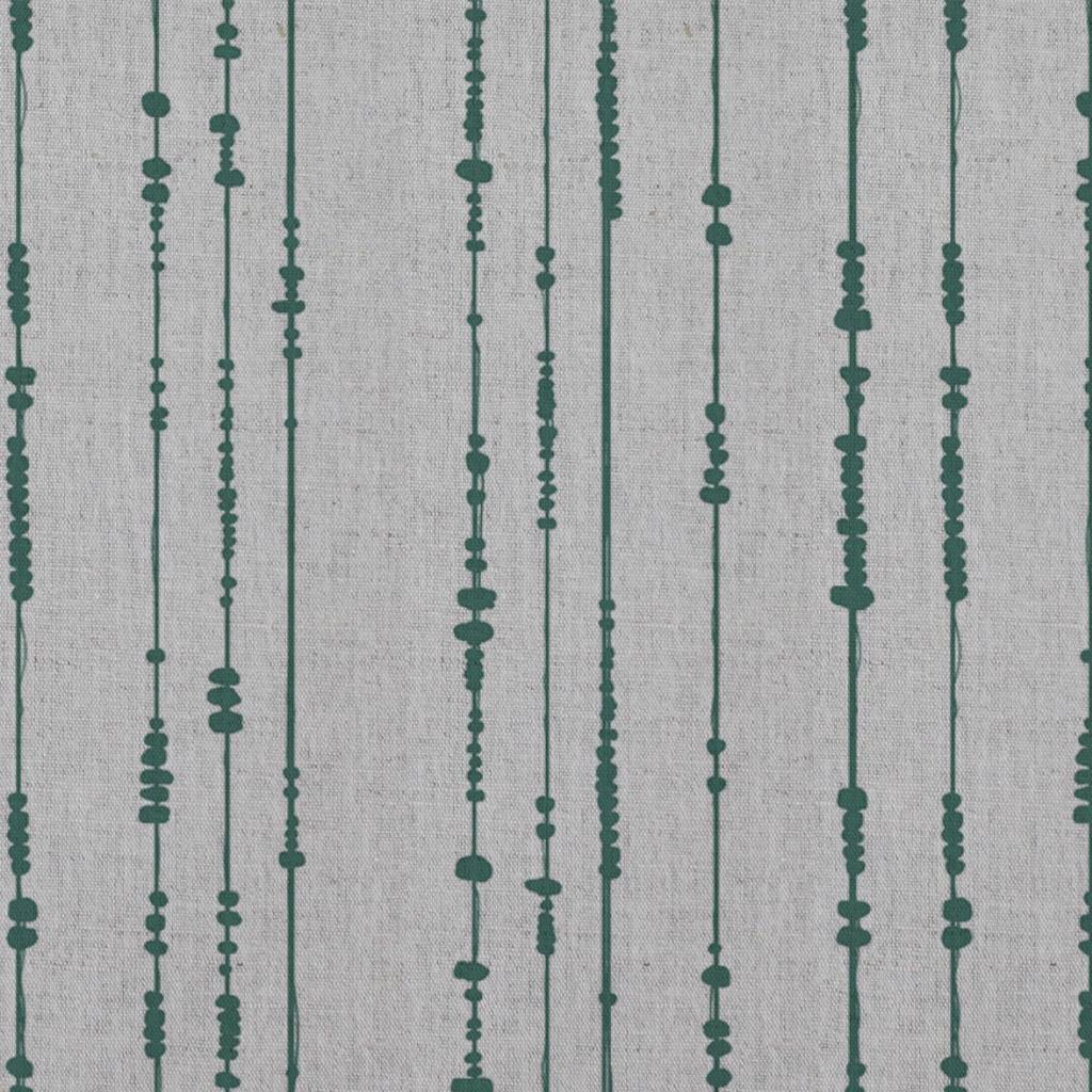 Green Patterned Linen Curtain Fabric - Pearls Fern - Natural base fabric.