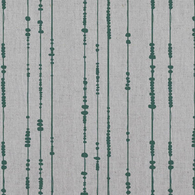 Green Patterned Linen Curtain Fabric - Pearls Fern - Natural base fabric.