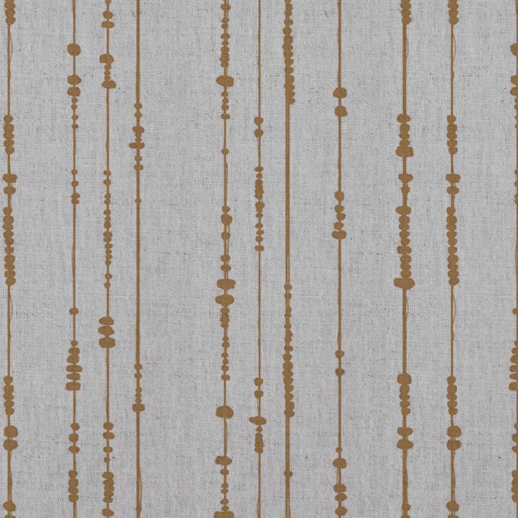 Orange / Yellow Patterned Linen Curtain Fabric - Pearls Gold Ochre - Natural base fabric.