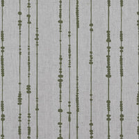 Green Patterned Linen Curtain Fabric - Pearls Khaki - Natural base fabric.