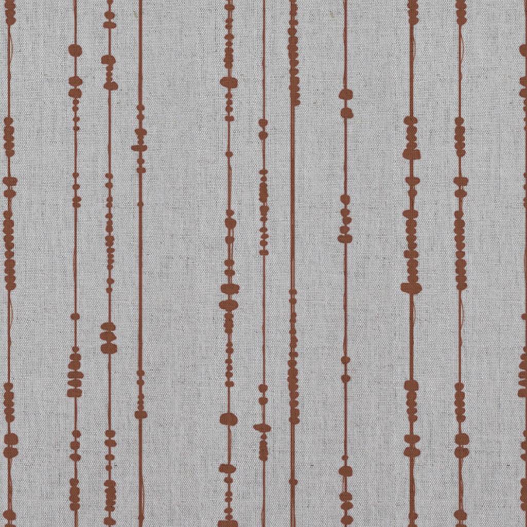 Orange Patterned Linen Curtain Fabric - Pearls Terracotta - Natural base fabric.