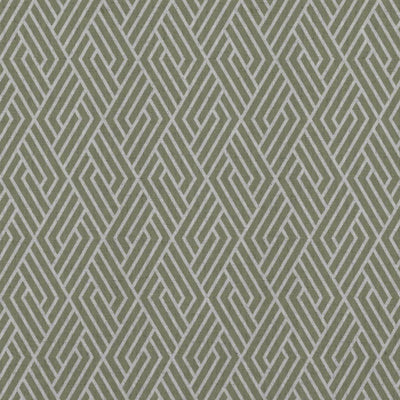 Green Patterned Linen Curtain Fabric - Vera Olive - Natural base fabric.